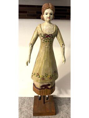 Foreside Carved Wooden Woman on Pedestal Stand w/Jointed Arms  # 3378